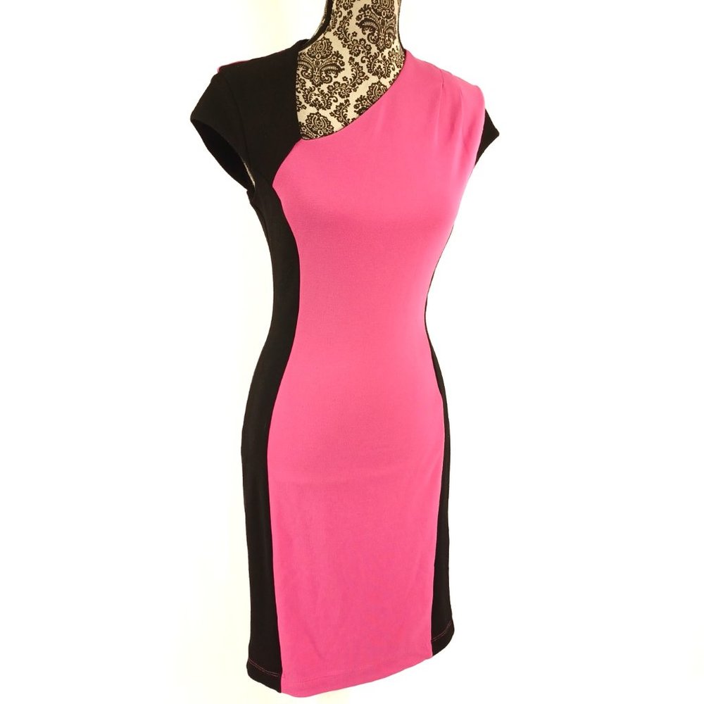 VENUS Dress SS Pink & Black Stretch Jersey Bodycon 8 - Picture 2 of 4